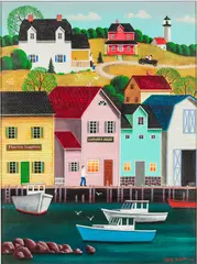 Harbor Village by Steve Klein, Oil on Board, offered Oct 2024