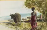 Masai Herdsmen by Ray Ellis, 1973, Watercolor, sold Oct 2024
