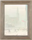 Grand Central and Chrysler Building by Johann Berthelsen, Oil on Board, sold Oct 2024