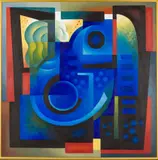 Rhapsody in Blue by Sushe Felix, 2003, Acrylic w Mixed Media, sold Oct 2024