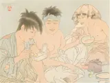 Les Repas Des Mendiants by Paul Jacoulet, Woodblock, sold Oct 2024