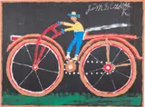 Bicycle Man by Jimmy Lee Sudduth, Paint and Mud on Board, sold Jun 2024