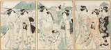 Hunting Party, Triptych by Kikukawa Eizan, Woodblock Print, sold Jun 2024