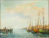 Harbor Scene with Men Fishing by Michel Jamart, Oil on Canvas, sold Jun 2024