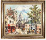 Untitled by Kubur Spiro, oil on canvas depicting a Paris street scene with the Sacré-Cœur Basilica, sold Sep 2025