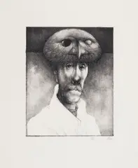 Don Quixote Wearing a Bird Visor by John Howard Gould, lithograph on paper, sold Sep 2026