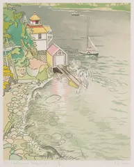 The Lighthouse on Prospect Point by E. J. Hughes, 1936, linocut on paper, sold Sep 2026