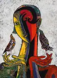 Portrait avec deux oiseaux by Jesús Carles de Vilallonga Rosell, 2001, tempera on board, sold Sep 2026