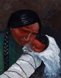 Mother is Singing the Baby to Sleep by Allen Sapp, acrylic on canvas, sold Aug 2026