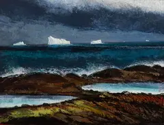 August Icebergs off Cape Freels by David Blackwood, 1995, oil tempera on board, sold Aug 2026