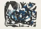 Abstrakte Landschaft II by A. R. Penck, 1988, Monotypie über Lithografie auf Papier, collagiert, sold Jan 2024