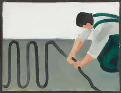 Montage der Fußbodenheizung by Rafał Bujnowski, 1999, Öl auf Baumwolle, sold Dec 2017