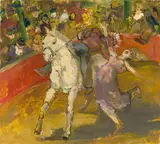 Er hebt sie auf den Schimmel by Harald Metzkes, 2004, Öl auf Leinwand, sold Aug 2022