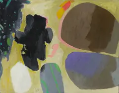 ROT UND GELB ZWISCHEN DEN FORMEN by Hans Laabs, 1967, Öl und Kohle auf Leinwand, mit Künstlerrahmen, sold May 2022