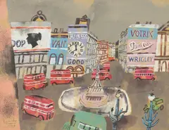 Piccadilly Circus by Dietmar Lemcke, 1955, Gouache, Deckweiß und Tusche über Bleistift auf Bütten, sold Aug 2022