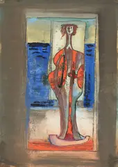 Wartende am Meer by Cesar Klein, Um 1945, Gouache über Tuschfeder auf Papier, sold Aug 2021