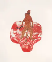 Mother and child by Nancy Spero, 1986, Gouache auf Japanpapier, collagiert, sold May 2021