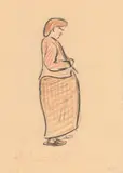 Frau mit kariertem Rock by Heinrich Zille, Farbkreide und Kohle auf Papier, sold Jun 2015