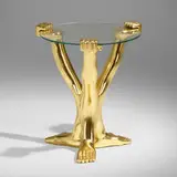 Hand Foot occasional table by Pedro Friedeberg, c. 1970, carved and gilt wood, glass, sold Jun 2023