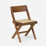 Chair from the Central Library of Punjab University, Chandigarh by Pierre Jeanneret, c. 1959, teak, cane, upholstery, sold Jun 2023