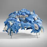 Dolphins and Sharks chair by Fernando and Humberto Campana, 2002, stuffed animals, stainless steel, sold Jun 2023