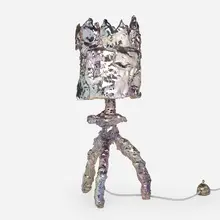 A Splash of Cranberry table lamp by Misha Kahn, 2021, ceramic, steel, chrome, sold Jun 2023