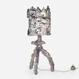 A Splash of Cranberry table lamp by Misha Kahn, 2021, ceramic, steel, chrome, sold Jun 2023
