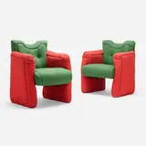 Rare Puffy chairs, pair by Gaetano Pesce, 1991, upholstery, sold Jun 2023