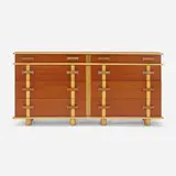 Cabinet, model 1041B from the Station Wagon series by Paul Theodore Frankl, c. 1945, mahogany, maple, leather, brass, sold Jun 2023