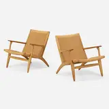 Lounge chairs model CH 25, pair by Hans J. Wegner, oak, jute, sold Jun 2023