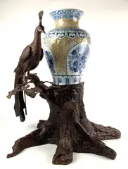 Untitled by Cast, bronze peacock sculpture and reproduction vase circa 1800s, offered Aug 2025