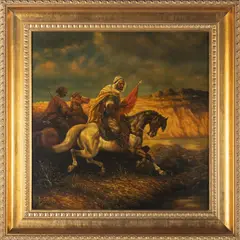 Arab Horsemen by Adolf Schreyer, Oil on ceramic, offered Apr 2026