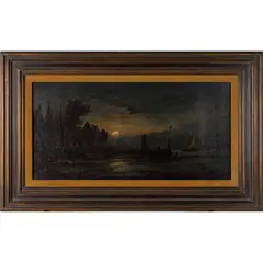 Landscape, Full Moon over the River by George Augustus Williams, Oil on canvas, information label on verso, offered Feb 2026