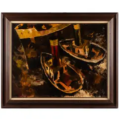 Untitled by Jack Laycox, Oil on boardsigned /rBoats in a dark sea.36in x 28in (92cm. x 71cm)Framed 44in x, offered Nov 2025