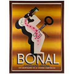 Bonal Gentiane-Quina, 1936Color by Cassandre, lithograph posterPrinter: Alliance Graphique, ParisFramed: 64in (162cm) h. 48in, offered Oct 2025