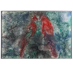 Parrots by Richard Wilt, Watercolor, gouache, ink on paperSigned, offered Sep 2025