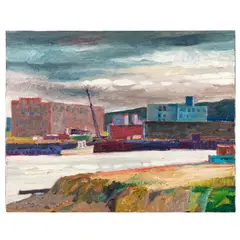 Buildings, Oakland Estuary by Lundy Siegriest, Oil on canvasUnsignedCanvas:16 in x 20 in (40 cm. x 50 cm), offered Jul 2025