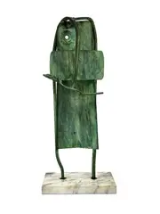 Initialed "PAS" on back left side. Philip A. Solman was the brother of Joseph Solman. Metal sculpture mounted to by Philip A. Solman, marble base. Some minor surface marks. Approx: 19 in H x 8 in W x 4.75 in D. Wei, offered Dec 2024