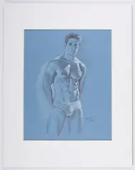 Colored by John David, pencil on mid-tone blue paper, offered Dec 2025
