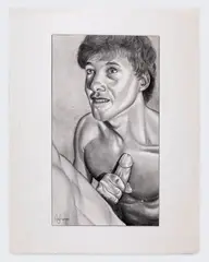 Drawing tipped on paperboard by Olaf, 1983, Graphite on paper, offered Dec 2025