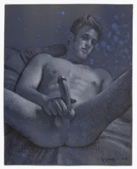Untitled by Todd Yeager, Ink and colored pencil on a hand-toned blue background. 2008, offered Dec 2025