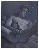 Untitled by Todd Yeager, Ink and colored pencil on a hand-toned blue background. 2008, offered Dec 2025