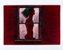 Une Fenêtre by Peter Flinsch, 1998, Ink and gouache on red paper, offered Dec 2025