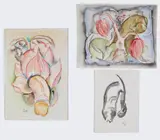 A collection of three by Daniel Millsaps aka Nuki, watercolor paintings depicting organic phallus forms. Two are, offered Dec 2025