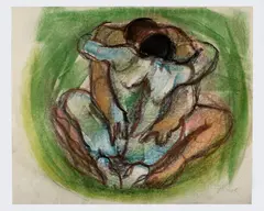 Lovers On Green by Peter Flinsch, 1970, Pastel on paper, offered Nov 2025
