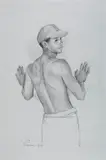 Va in Ballcap by Douglas Simonson, 1994, Graphite on paper, offered Nov 2025