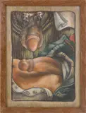 "The Fallen Oak (from the Penis Portrait series) by Joseph Radoccia, Oil and graphite on paper in a repurposed artist, offered Nov 2025