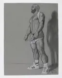 Untitled by Anthony D. Gonzales, Charcoal and chalk on mid tone gray paper, offered Nov 2025