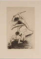 Cain et Abel by Odilon Redon, 1886, Etching. Described at bottom left, offered Oct 2025