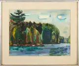 Landscape depicting the shoreline of a Maine lake by Florence Leif, 1962, Watercolor on paper, offered Oct 2025